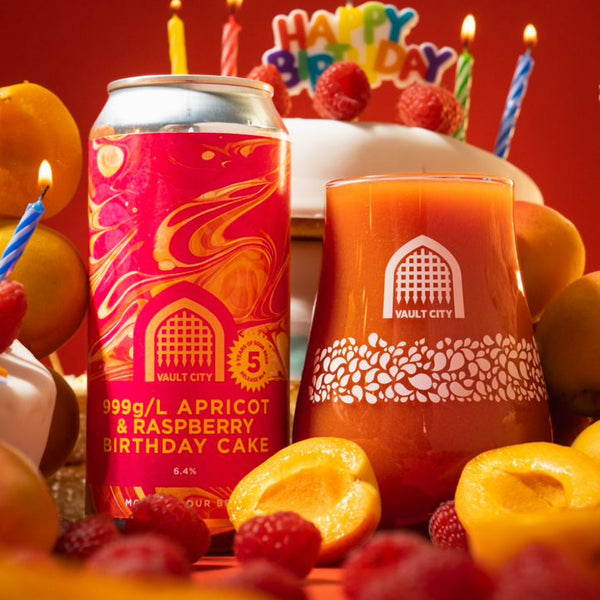 Vault City - 5th Birthday 999G/L Apricot & Raspberry Birthday Cake - 6.4% Fruited Sour - 440ml Can